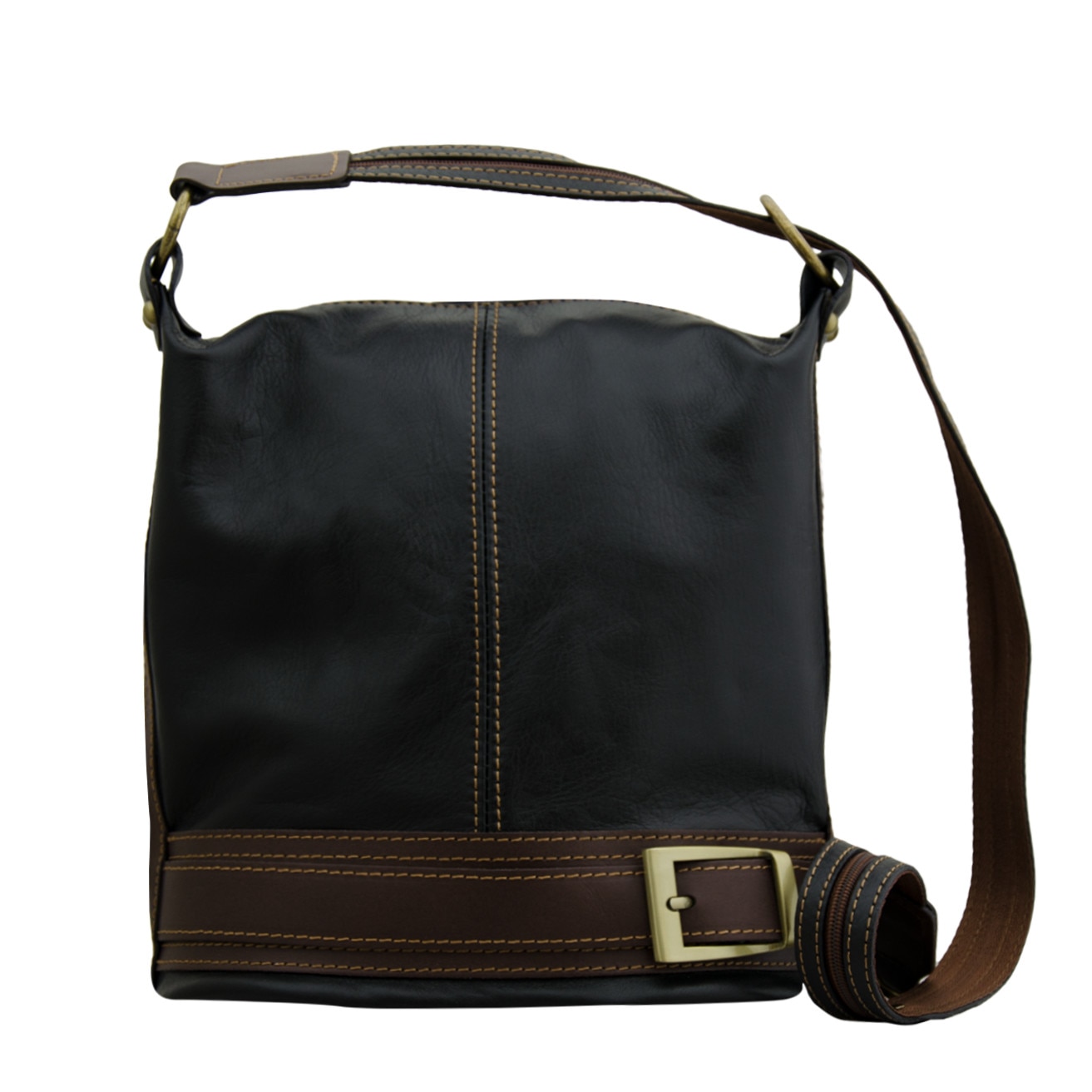 Geanta de dama tip saculet din piele naturala Eva Bags, Irina negru cu maro