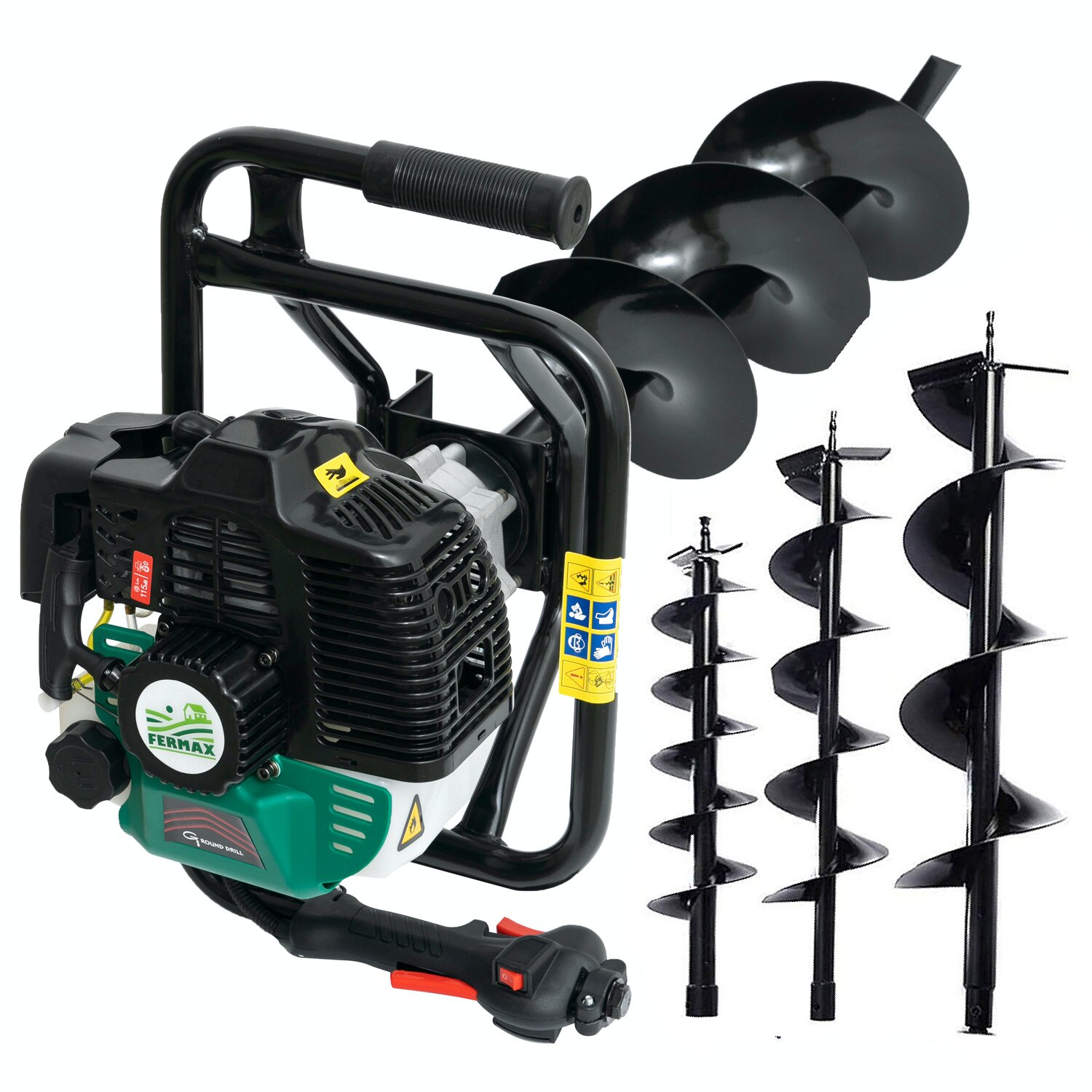 Set Motoburghiu pamant FERMAX, 4CP, 3 x Burghiu 100/150/200mm x 800mm