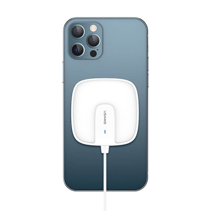 Зарядно устройство Wireless Magnetic Usams CD159 Magsafe, Съвместимо с iPhone Series 12, Бял, Бързо зареждане 15 W