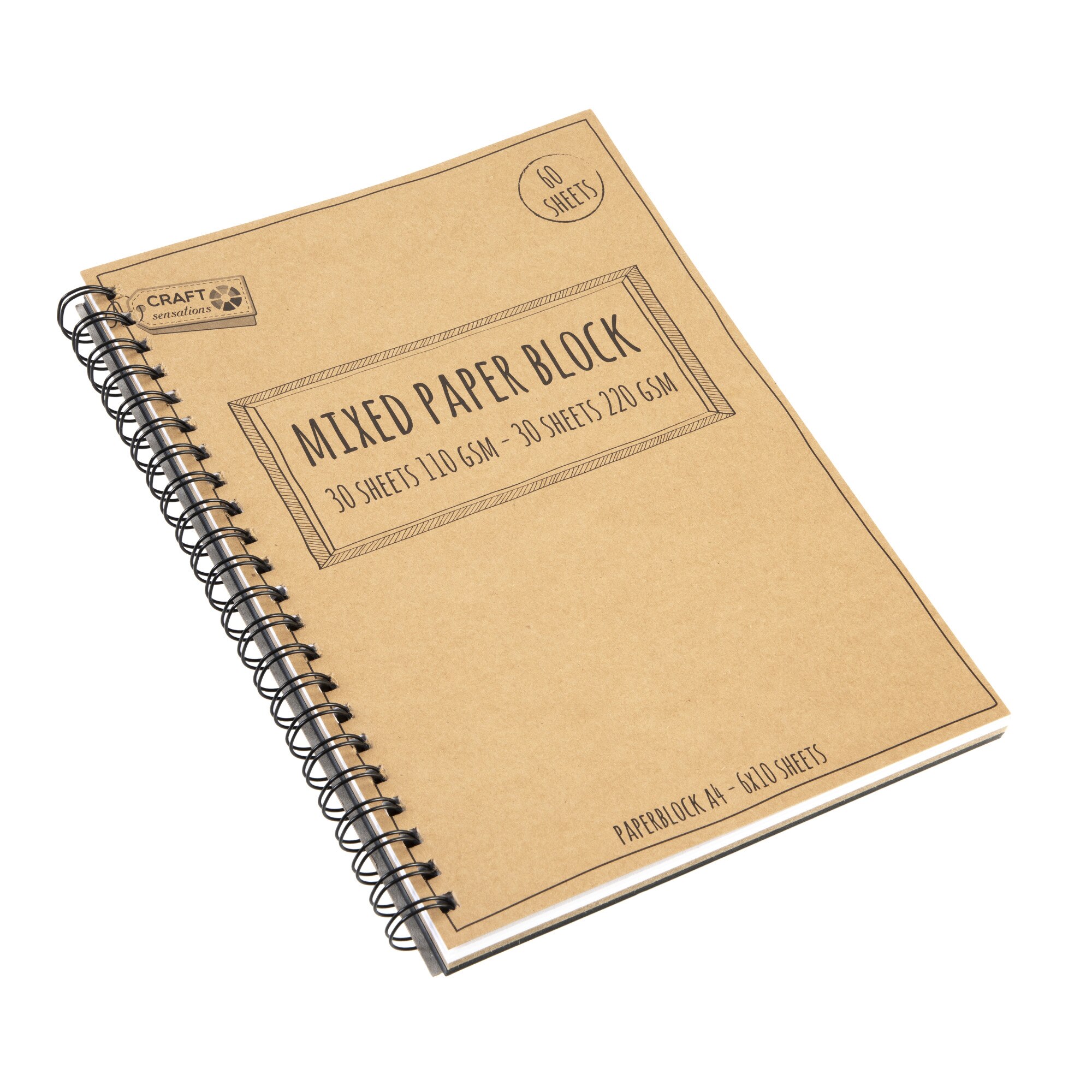 Caiet de schite A4 Grafix, hartie alba-kraft-neagra cu microperforatii, 60 file