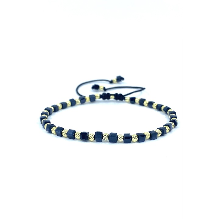 Bratara unisex Dinuzete, argint 925 si cristale, negru/auriu