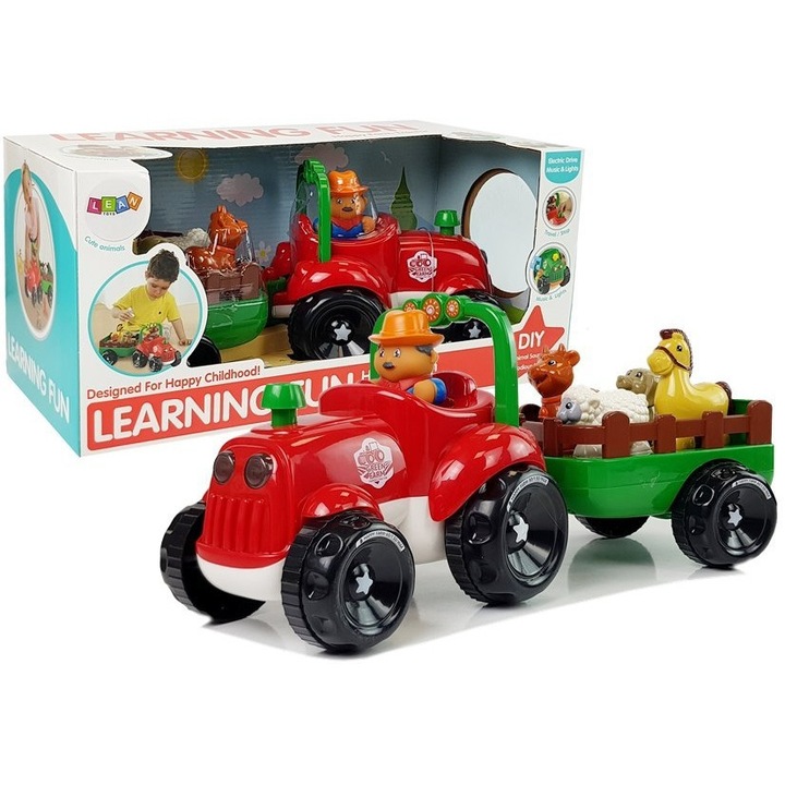 Tractor cu Remorca si Figurine Animale, Efecte Luminoase si Sonore - Leantoys
