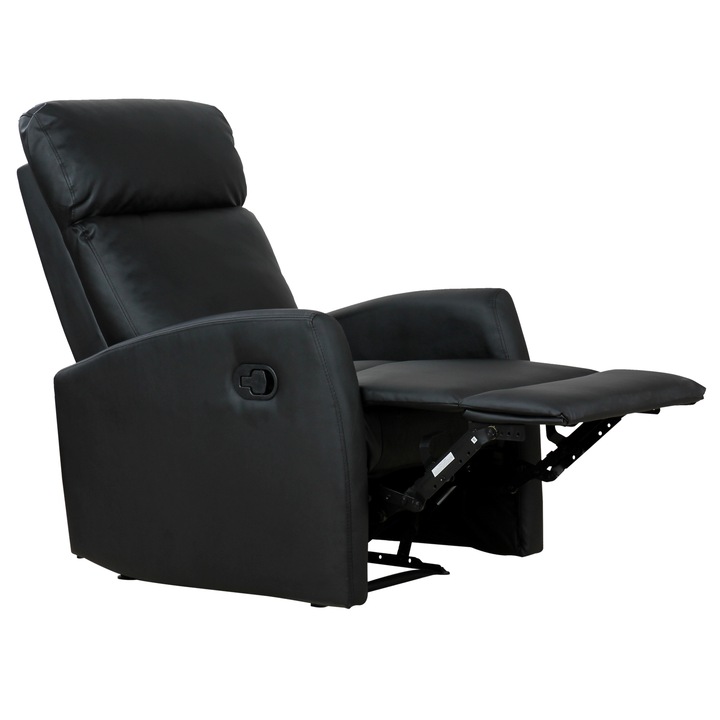 Fotoliu Relax Homcom Rabatabil Ergonomic Piele Sintetica 65 × 92 × 100cm, Negru