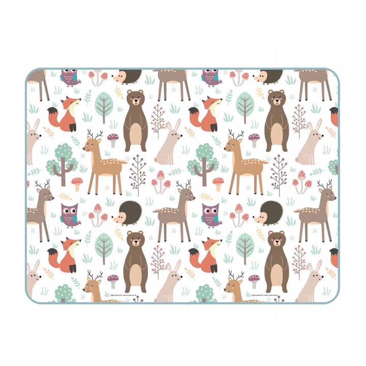 Covoras din Spuma, Model Animalute din Padure, Impermeabil, Pliabil, Antiderapant, Non-Toxic, Usor de Curatat, cu Geanta Pentru Depozitare, Dimensiune 150 X 180 cm, Fara Ftalati, Alb/Maro