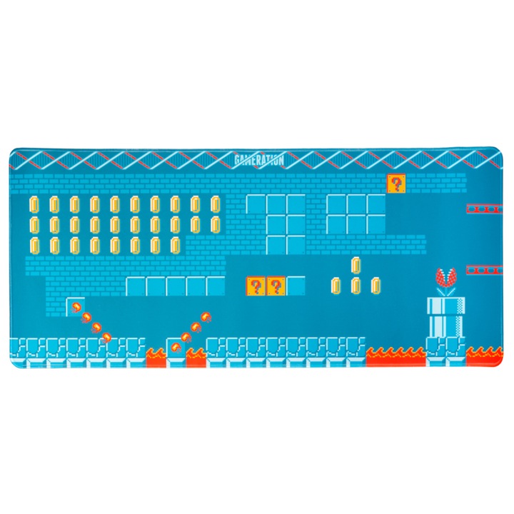 Mousepad profesional pentru gaming si birou Raton Super Mario, model XL, antiderapant, impermeabil, 80x35 cm