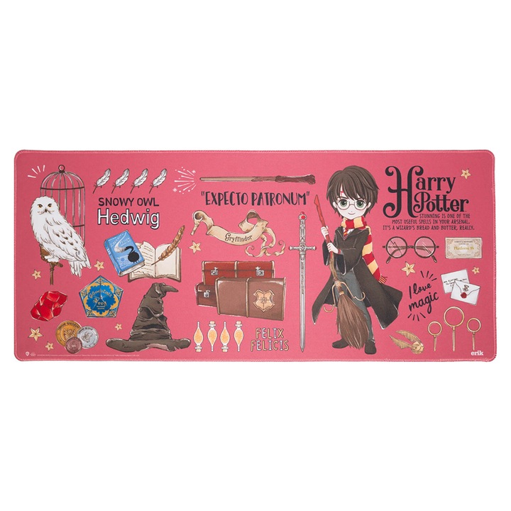 Mousepad profesional pentru gaming si birou Harry Potter, model XL, antiderapant, impermeabil, 80x35 cm