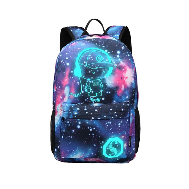 Ученическа чанта Glow in the Dark, Kosiil, 15,6 инча, водоустойчива, многоцветна
