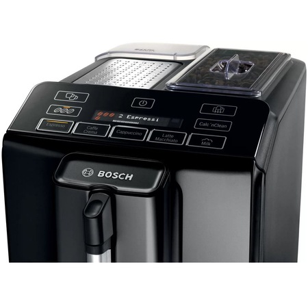Espressor automat Bosch VeroCup 300 TIS30329RW, 1300W, 15 Bar, 1.4 l, Functie OneTouch, Rasnita ceramica, dispozitivul spumare lapte MilkMagic Pro, Negru