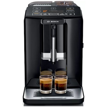 Espressor automat Bosch VeroCup 300 TIS30329RW, 1300W, 15 Bar, 1.4 l, Functie OneTouch, Rasnita ceramica, dispozitivul spumare lapte MilkMagic Pro, Negru