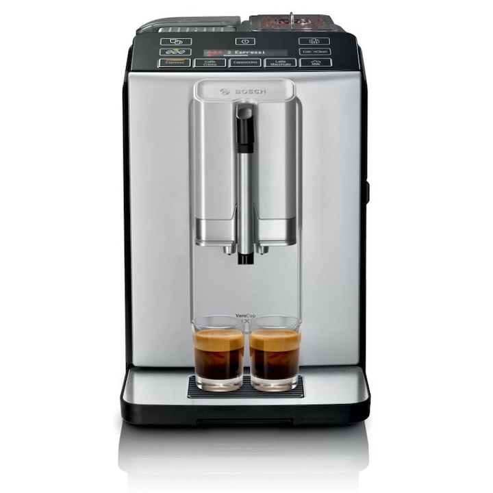 Bosch TIS30521RW automata kávéfőző, 1300W, 15 bar, 1.4L víztartály, fekete/ezüst