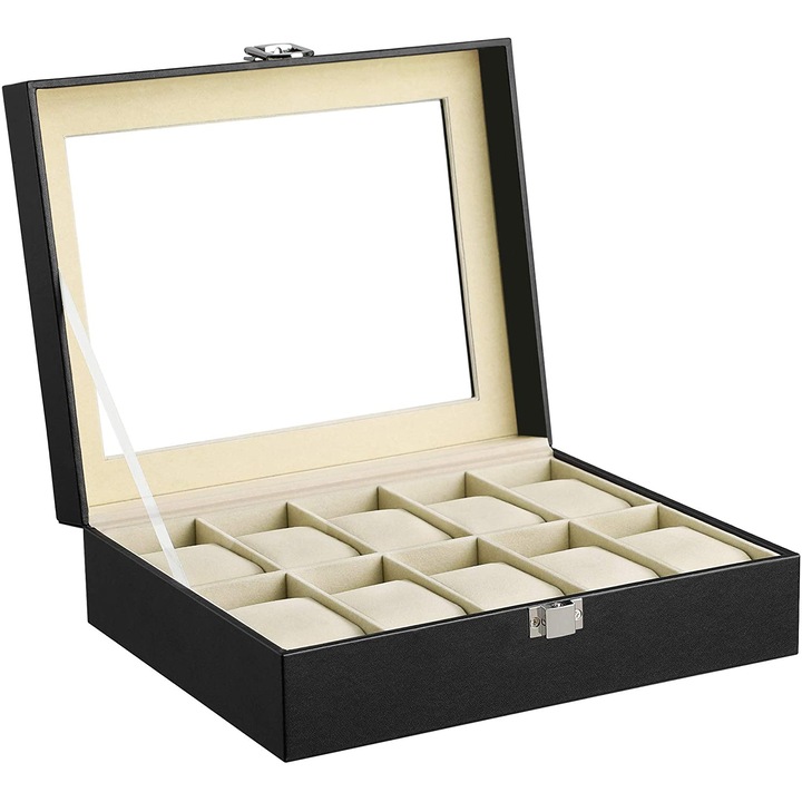 Üvegfedél zárható óratároló doboz 10 x órára, 25 x 20 x 7,5 cm