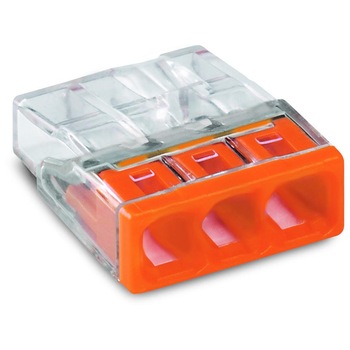 Clema WAGO, 100 bucati, 3 poli, 2.5mm, 450V / 24A Clema WAGO, 100 bucati, 3 poli, 2.5mm, 450V / 24A