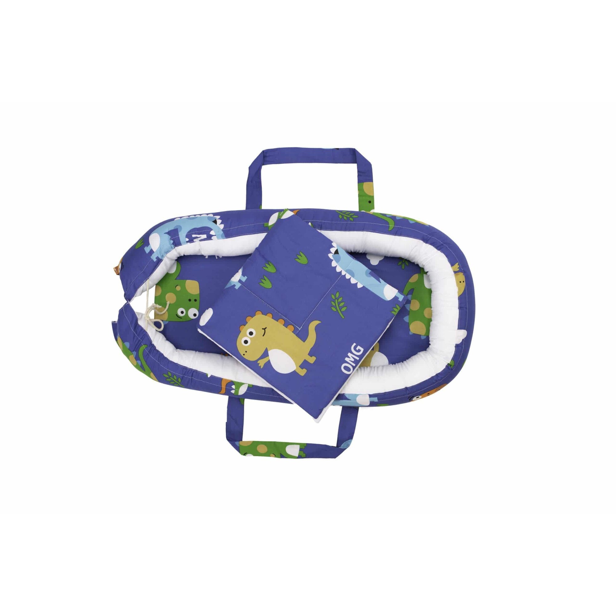 Set Baby Nest Somnart: Cosulet bebelusi + Salteluta 42x84x2 cm + Paturica 70x70 cm model Dinozauri
