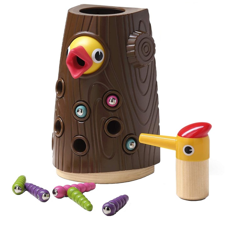 Jucarie educativa magnetica, Ciocanitoarea mama hraneste puiul cu omizi, + 2 ani, TopBright