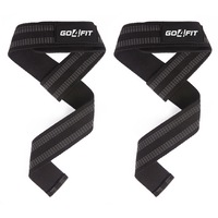 Chingi pentru Ridicare Greutati GO4FIT®, Set 2 Lifting Straps, Bumbac Rezistent Captusit cu Neopren, Aderenta si Protectie Sporita, pentru Haltere, Culturism si Crossfit, Antrenament Spate si Umeri, 60 cm, Marime Universala, Negru/Gri