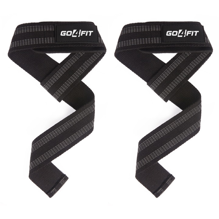 Chingi pentru ridicare de greutati GO4FIT, lifting straps pentru antrenamente cu greutati, negru/gri, marime universala