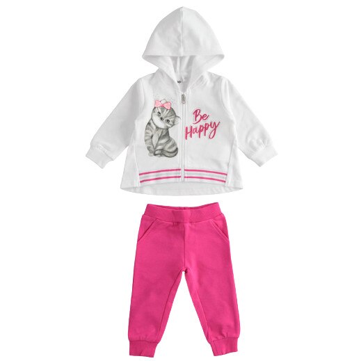 Costum sport fete, Ido, alb cu roz cu pisicuta, 7 ani