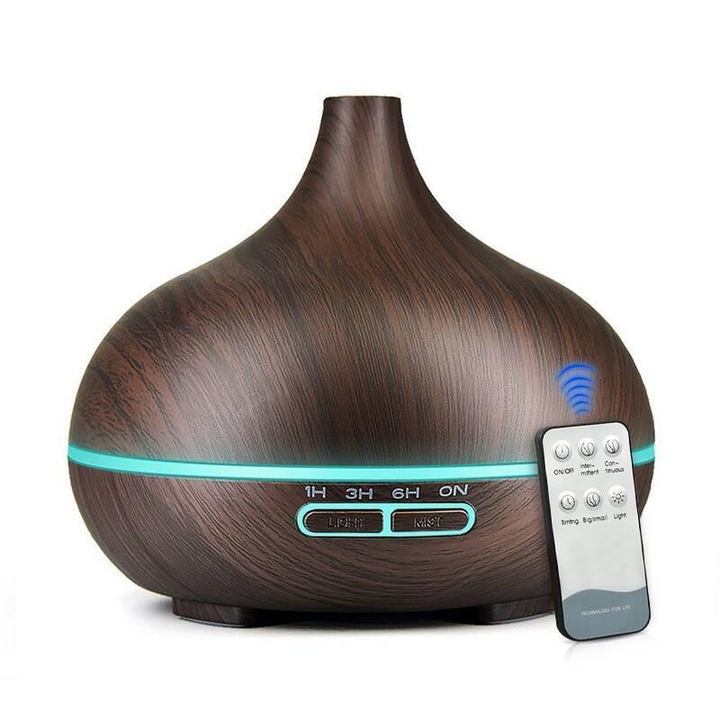 Párásító, 30m², légtisztító, diffúzor, aromaterápia, ultrahang, wenge, 500 ml
