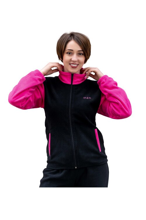 Hanorac polar, cu fermoar si logo brodat, Negru/ Roz