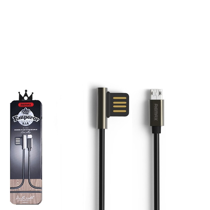 Micro USB adatkábel, töltőkábel, fekete, 2,4A 1m, Remax RC-054m