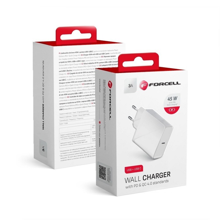 Forcell Type-C fehér 45W 3A hálózati töltőfej (iPhone 11 Pro / 12 / 12 Pro)