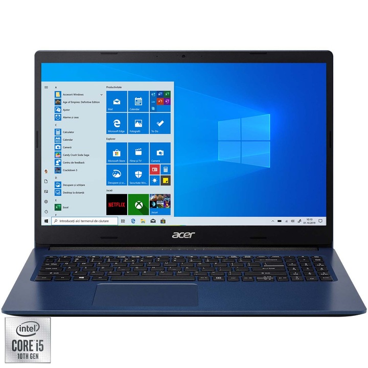 Laptop Acer Aspire 3 A315-57G cu procesor Intel Core i5-1035G1, 15.6", Full HD, 8GB, 512GB SSD, NVIDIA® GeForce® MX330 2GB, Windows 10 Home, Indigo Blue