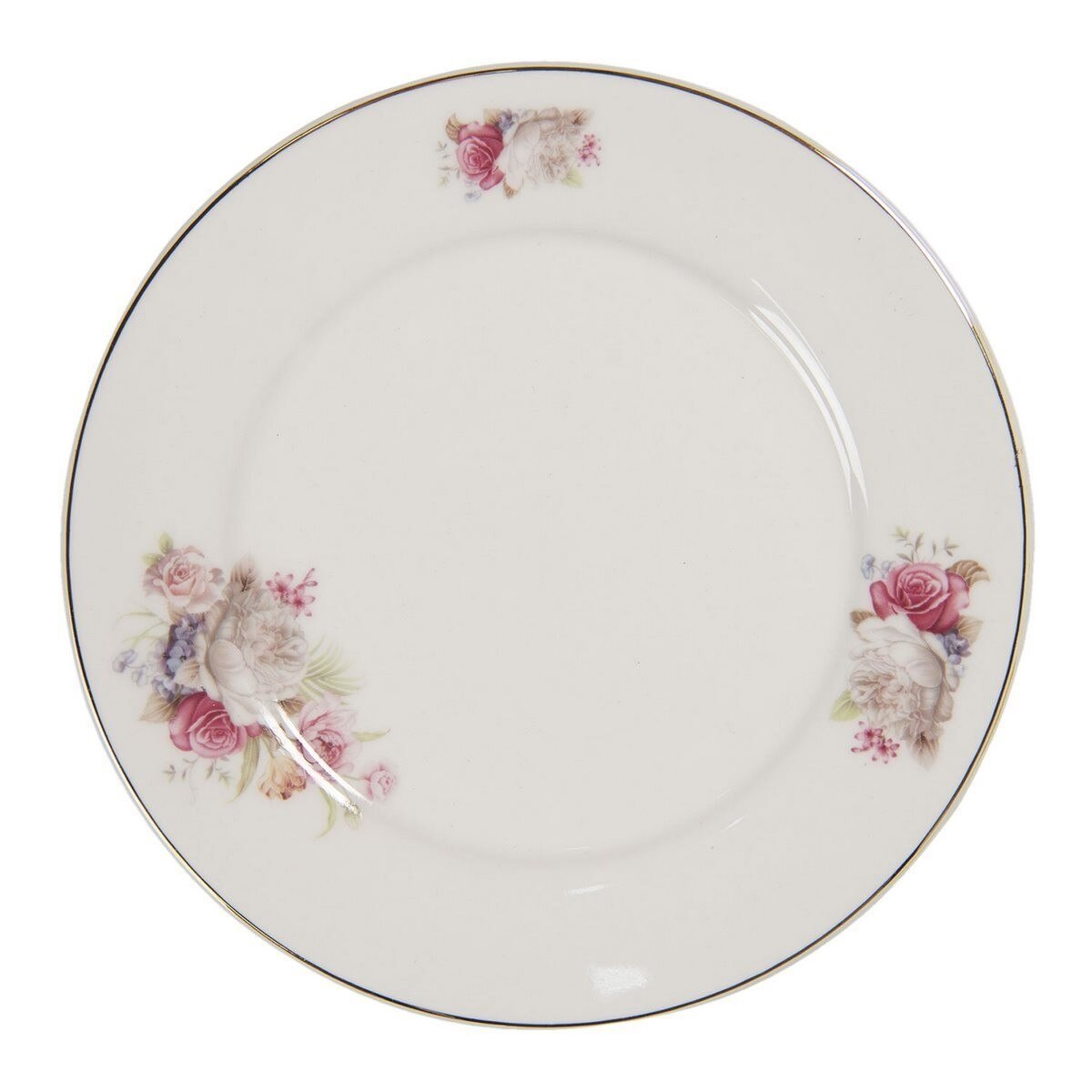 Farfurie din portelan alb cu decor floral roz Ø 21 cm x 2 h