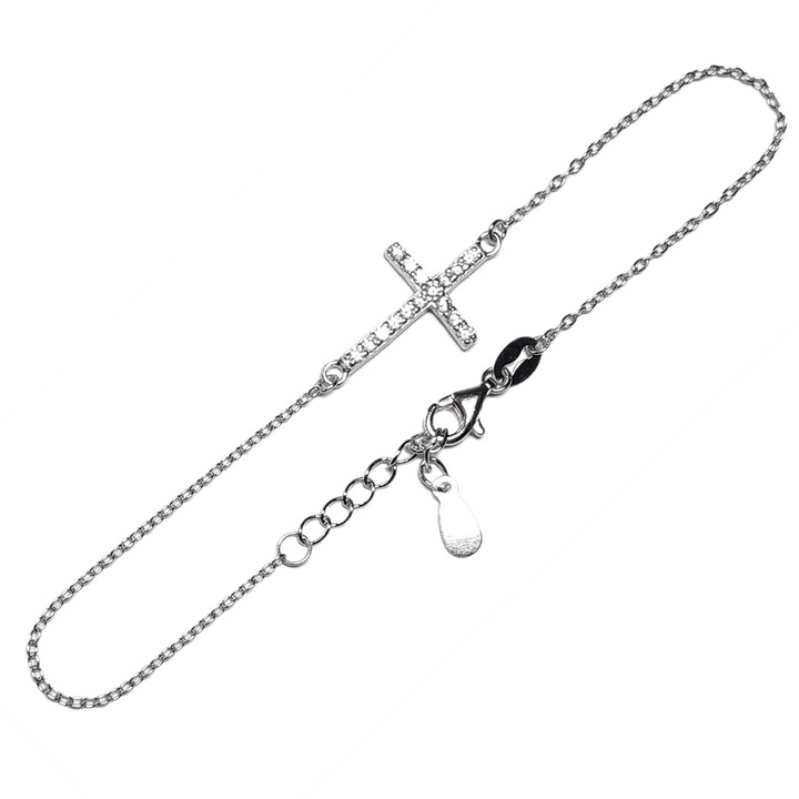 Персонализирана сребърна гривна регулируем сребърен кръст 8758170 Dras 10649, Сребрист, 18+2.5 CM