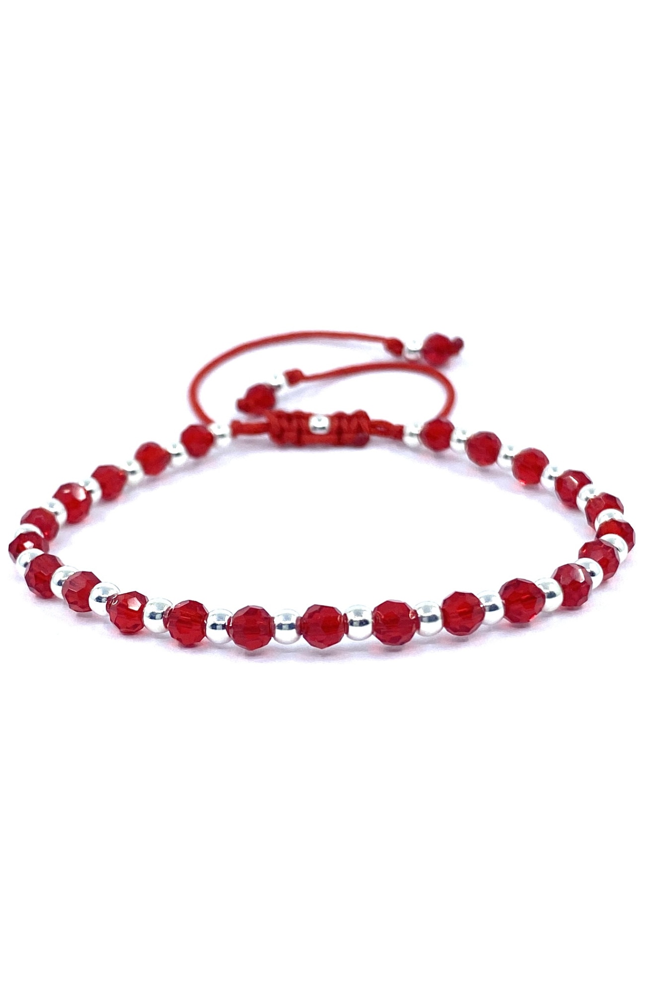 Bratara ajustabila Dinuzete, argint 925 si cristale, argintiu/rosu