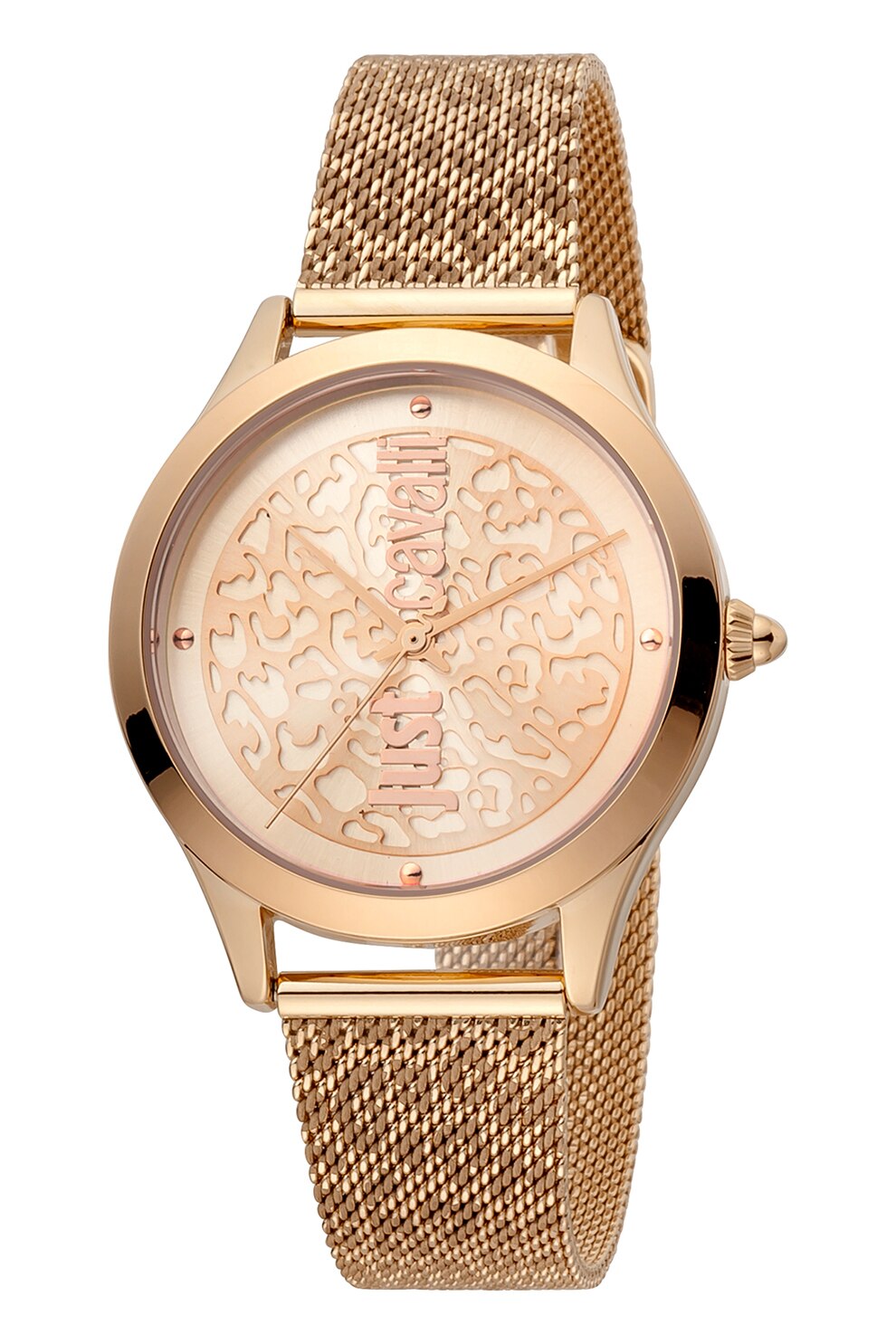 JUST CAVALLI, Ceas quartz cu bratara cu model plasa, Roz auriu