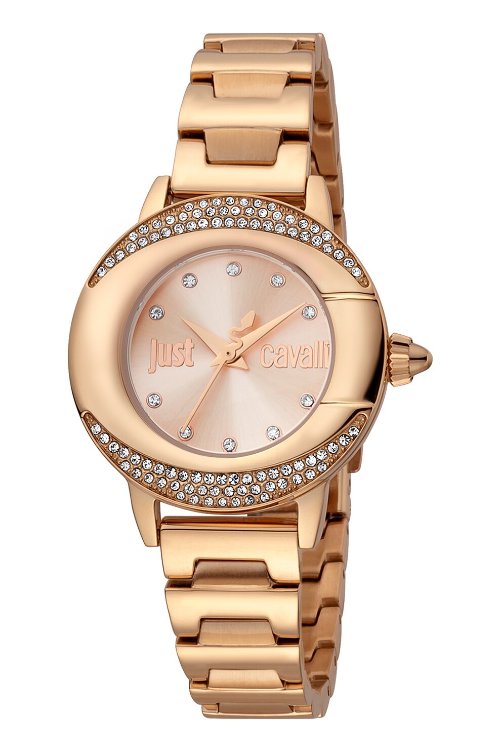 JUST CAVALLI, Ceas analog metalic decorat cu cristale, Roz auriu