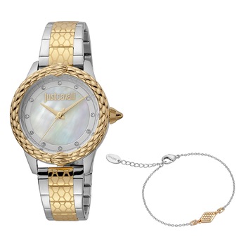 JUST CAVALLI - Иноксов часовник с верижка и кристали, Сребрист / Златист