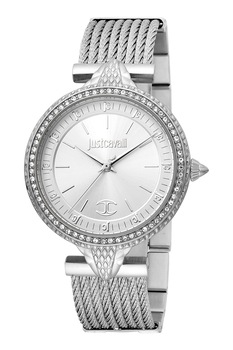 JUST CAVALLI, Ceas analog cu coroana cu cristale, Argintiu JUST CAVALLI, Ceas analog cu coroana cu cristale, Argintiu