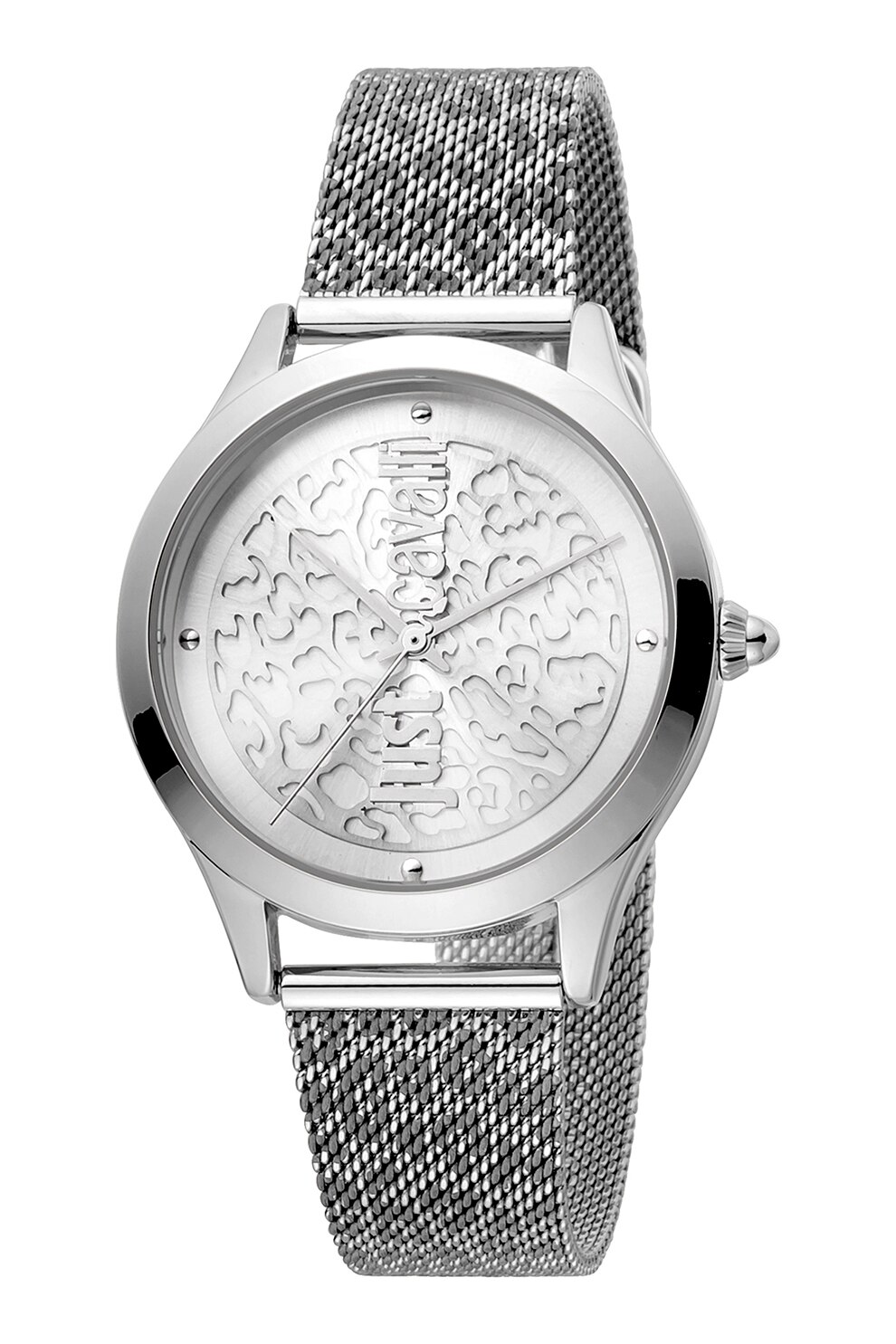 JUST CAVALLI, Ceas quartz cu bratara cu model plasa, Argintiu