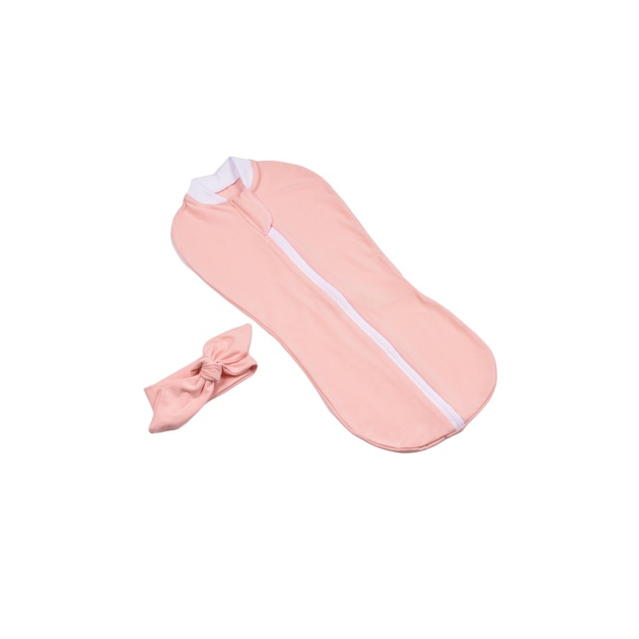 Set Sistem de infasat si bentita bambus, culoare roz 0-3 luni