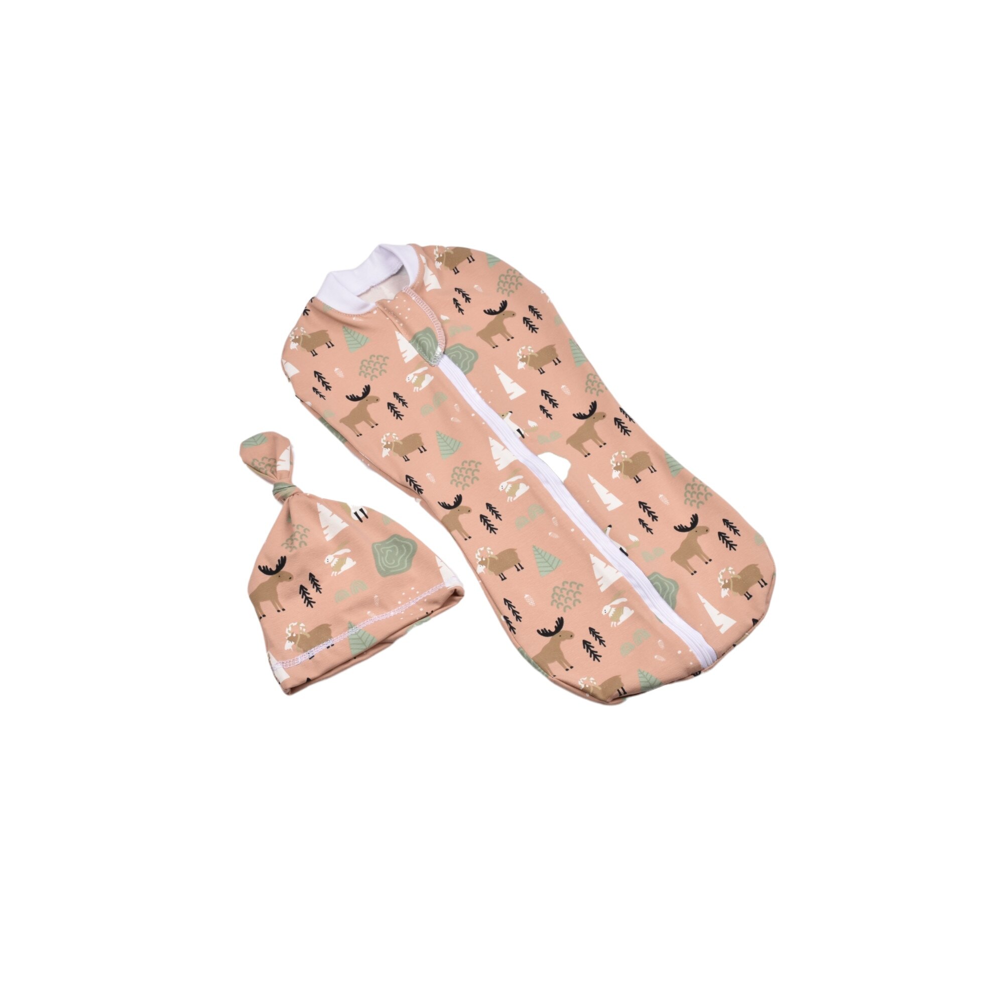 Set Sistem de infasat si caciulita bumbac organic ,model cerbi, 0-3 luni