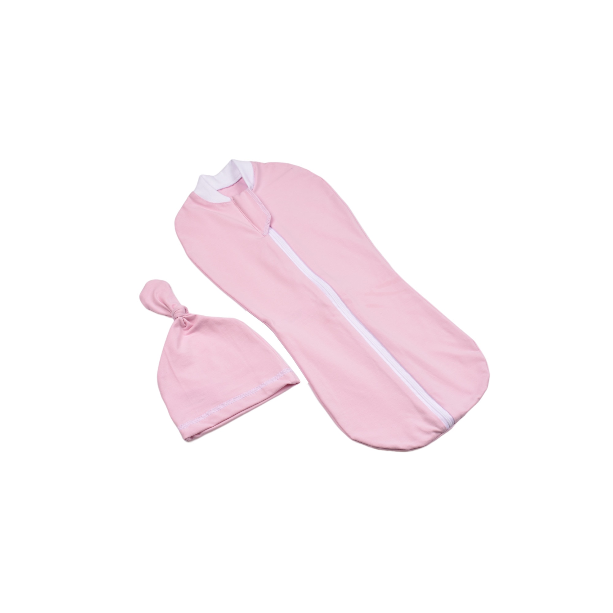 Set Sistem de infasat si caciulita bumbac organic , culoare roz, 0-3 luni