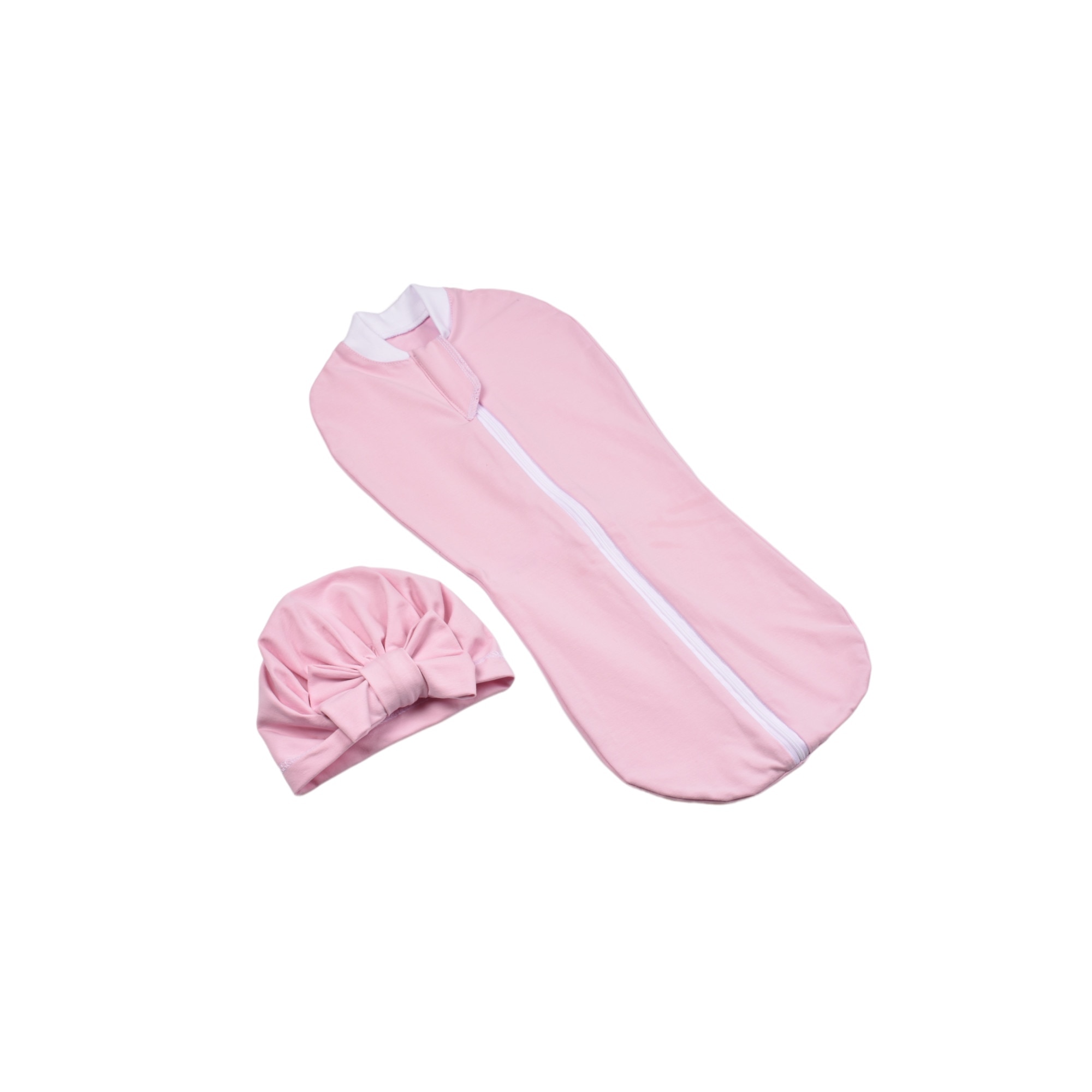Set Sistem de infasat si turban bumbac organic culoare roz , 0-3 luni