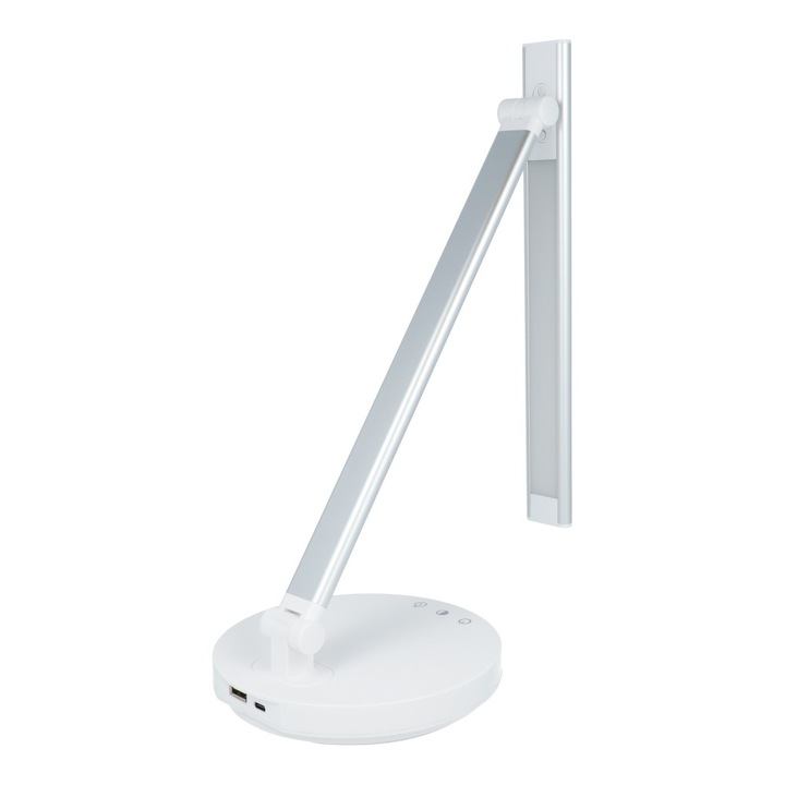 Lampa de birou LED cu 5 niveluri de luminozitate, control touch 5 moduri de culoare, cu port USB suplimentar pentru incarcare, temporizator, alimentare USB 5V/0.6A, Alb