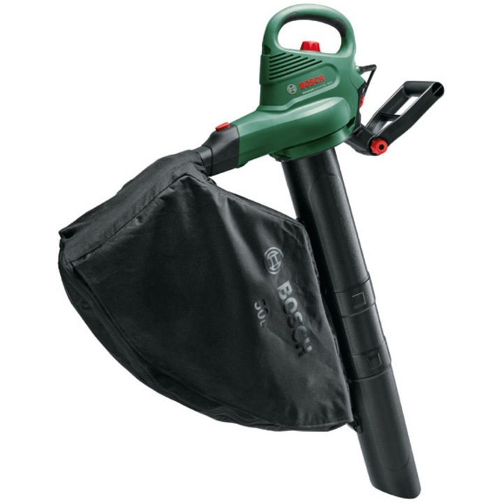 Suflanta si aspirator cu tocator pentru frunze Bosch Universal GardenTidy 3000,putere 3000 W,viteza variabila, 165-285 km/h viteza aer, 160 l/s debit,sac colector 50 l,raport maruntire 12:1