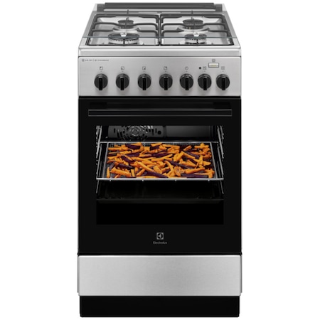 Aragaz Electrolux LKK560000X, Mixt, 4 arzatoare gaz, Cuptor electric multifunctional, SteamBake, AirFry, Aprindere integrata, Grill electric, Clasa A, 50 cm, Inox