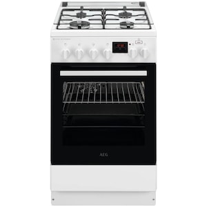 Aragaz AEG CKB56480BW, Mixt, 4 arzatoare gaz, Cuptor electric multifunctional, SteamBake, AirFry, Gratare fonta, Aprindere integrata, Grill, Clasa A, 50 cm, Alb