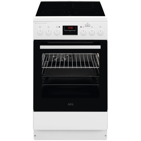 Aragaz AEG CCB56481BW, Vitroceramica, 4 zone de gatit, Cuptor electric multufuntional, SteamBake, AirFry, Grill, Clasa A, 60 cm, Alb