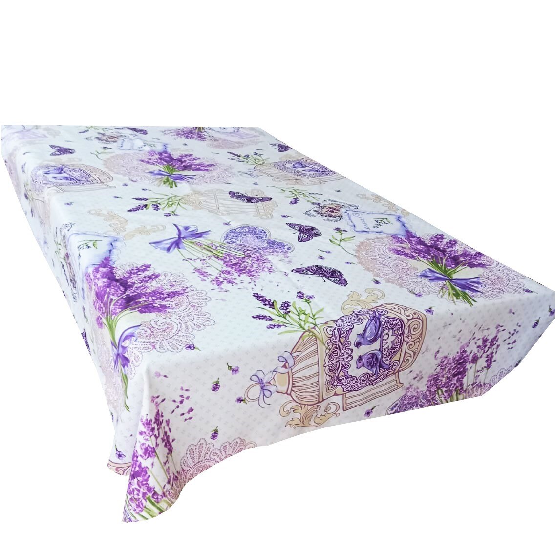 Fata de masa, flori de liliac, din bumbac 100%,6 persoane, 150x180cm ...