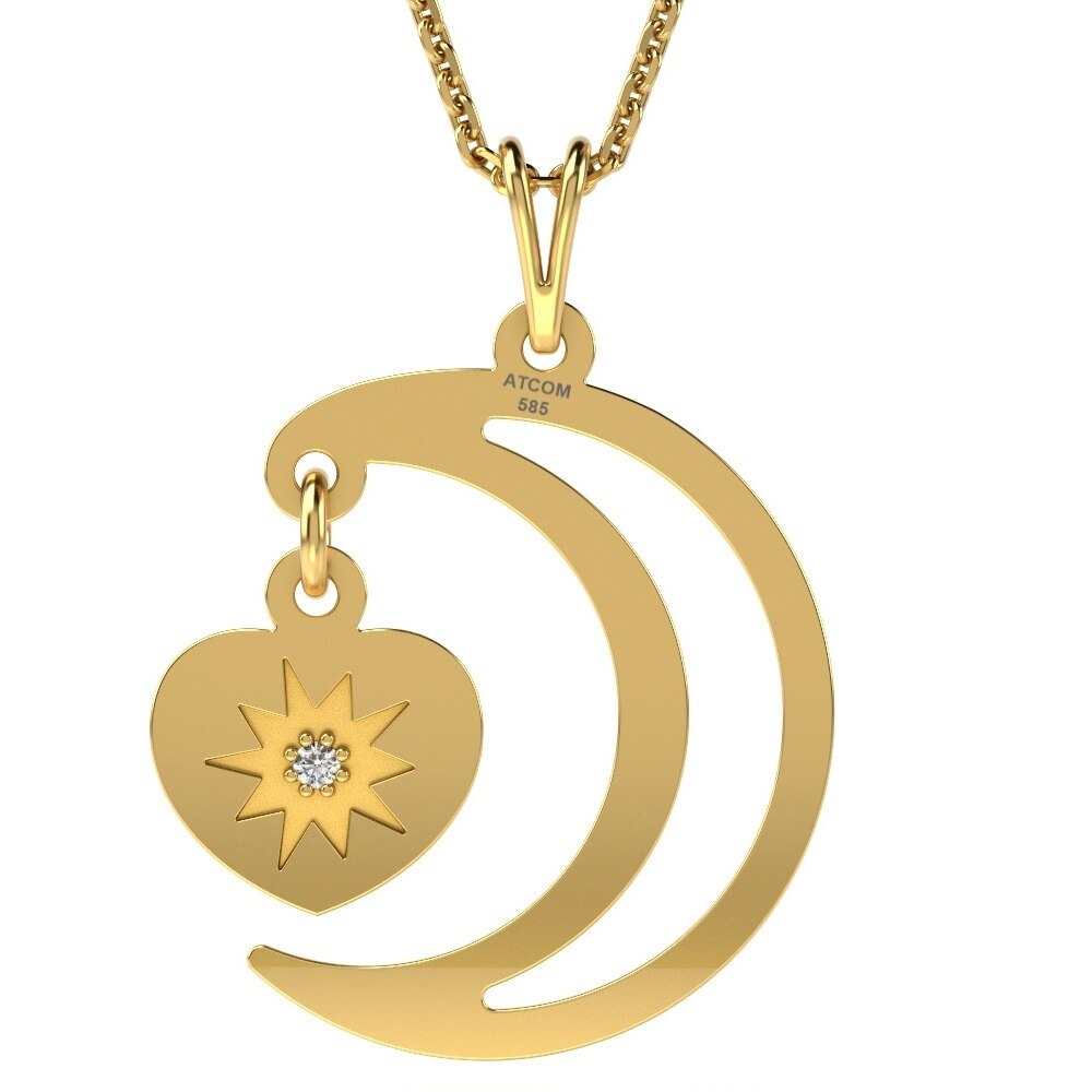 Lantisor cu pandantiv din aur galben model Moon and heart