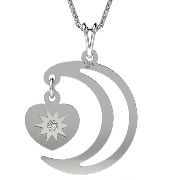 Ezüst lánc Hold és szív medállal