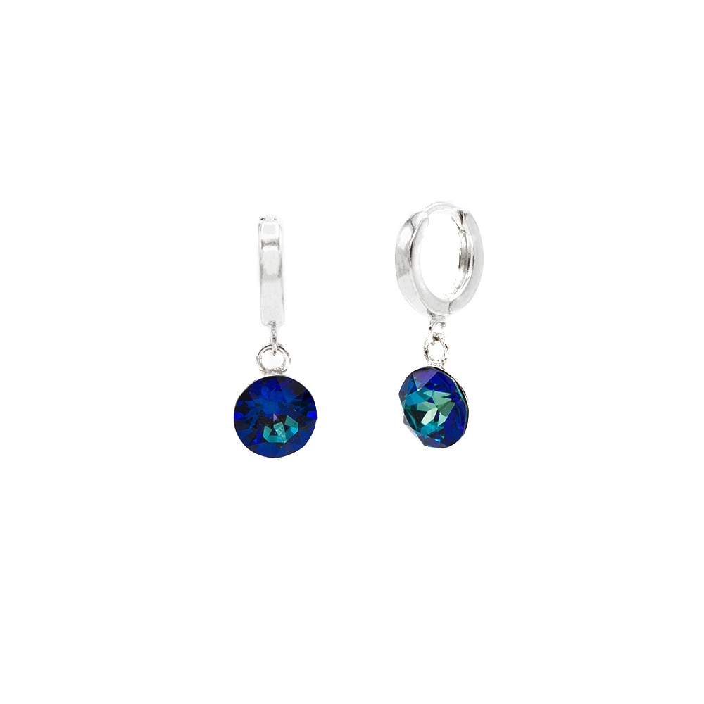 Cercei Belmondo cristale Swarovski xirius 8mm Bermuda Blue, leverback rotund argint