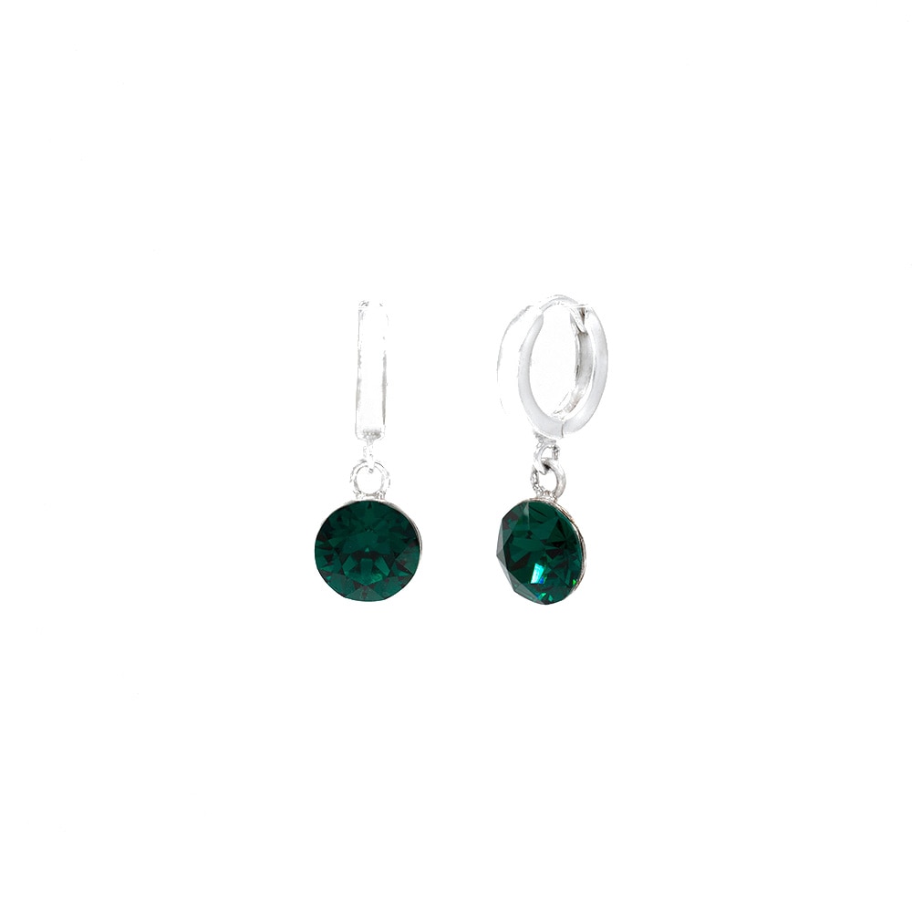 Cercei Belmondo cristale Swarovski xirius 8mm Emerald, leverback rotund argint