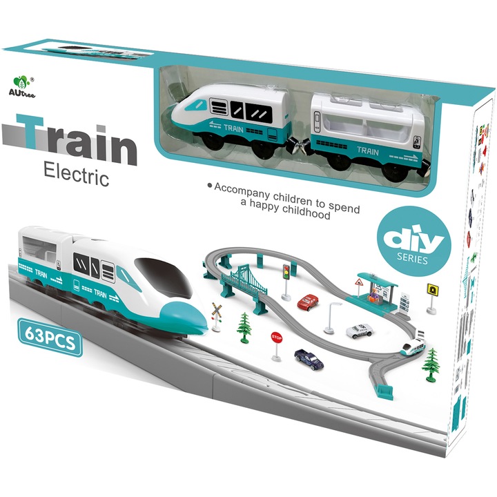 M-Toys City Rail Elektromos vasúti pálya, fényekkel és hangokkal, tartozékokkal, 63 db