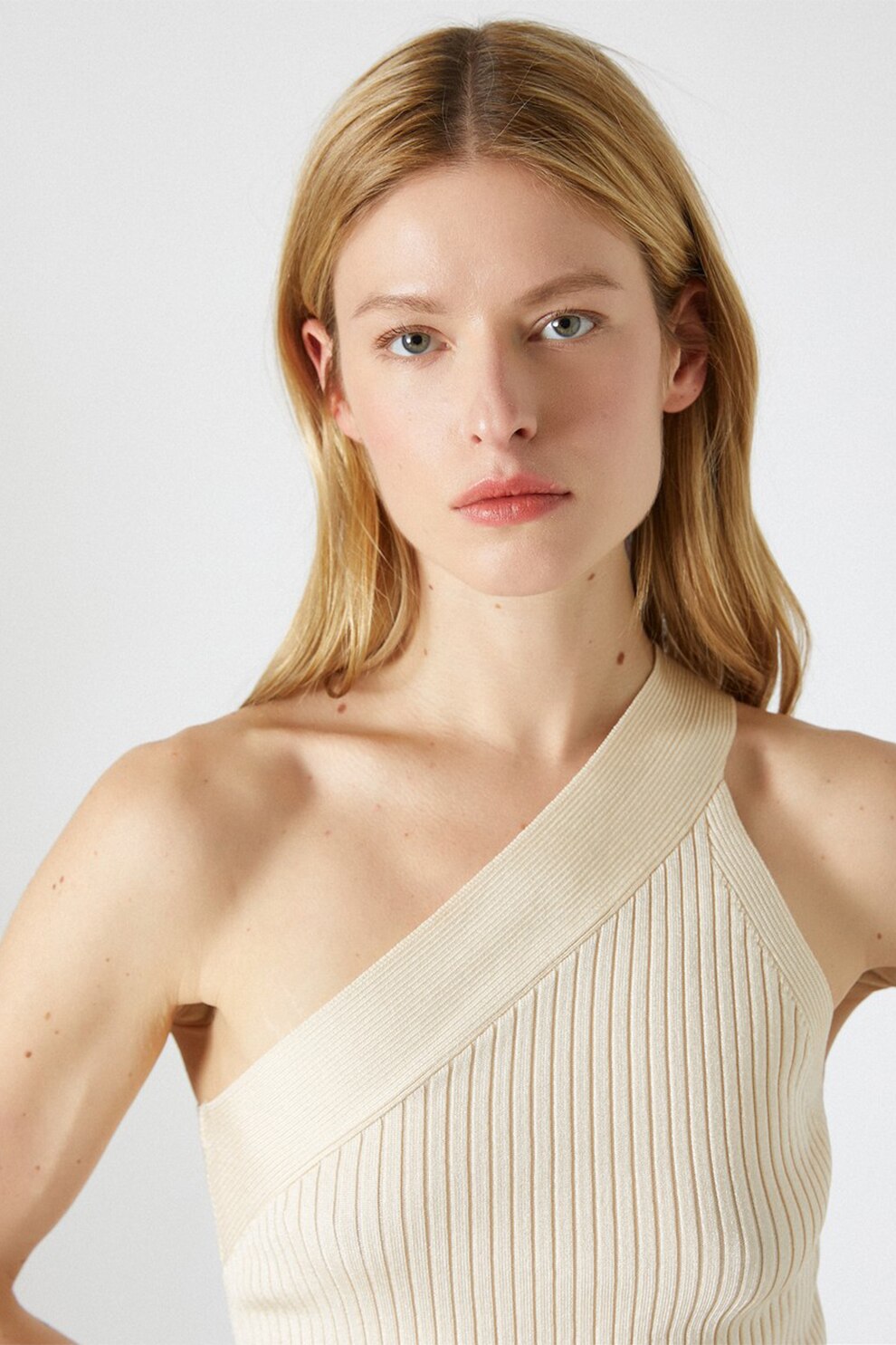 KOTON, Top tricotat cu striatii si decolteu pe umar, Bej, XL